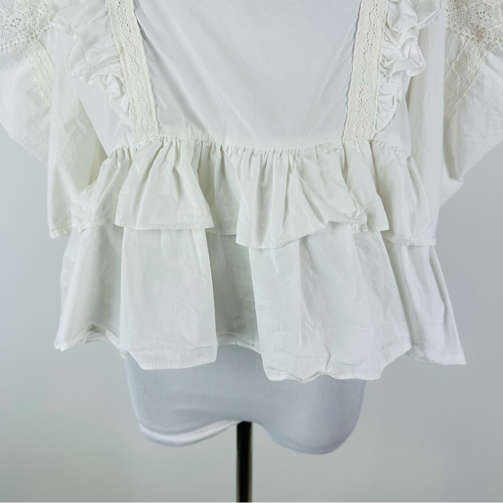 By The River White Boho Ruffle Top Size Large - Picture 3 of 8